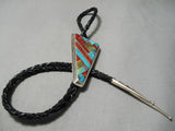 Native American Important Santo Domingo Turquoise Coral Sterling Silver Bolo Tie-Nativo Arts