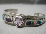 Thick And Sturdy! Vintage Native American Navajo Turquoise Amethyst Sterling Silver Bracelet-Nativo Arts