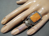 Outstanding Navajo Orange Spiny Oyster Sterling Silver Ring Native American-Nativo Arts