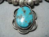 Outstanding Vintage Native American Navajo Morenci Turquoise Sterling Silver Necklace Old-Nativo Arts