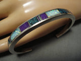 Important Vintage Native American Navajo Ray Tracey Sterling Silver Inlay Turquoise Bracelet-Nativo Arts