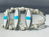 Noteworthy Vintage Native American Navajo Turquoise Mother Of Pearl Sterling Silver Bracelet-Nativo Arts