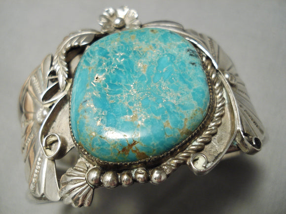Quality Vintage Native American Navajo Turquoise Sterling Silver Applique Bracelet Old-Nativo Arts