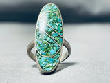 Stunning Vintage Native American Navajo Turquoise Chip Inlay Sterling Silver Ring-Nativo Arts