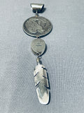 Unforgettable Native American Navajo Blue Gem Turquoise & Coin Sterling Silver Pendant-Nativo Arts