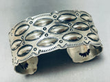 Sensational Native American Navajo Signed Sterling Silver Repousse Large Bracelet-Nativo Arts