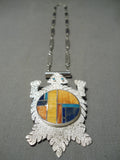 Important Museum Native American Navajo Horny Toad Sterling Silver Turquoise Necklace-Nativo Arts