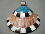 Native American Stunning Vintage Santo Domingo Turquoise Inlay Sterling Silver Pendant Old-Nativo Arts