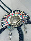 Important Personal Gift Vintage Native American Navajo Turquoise Sterling Silver Bolo Tie-Nativo Arts
