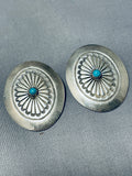 Pl Begay Vintage Native American Navajo Blue Gem Turquoise Sterling Silver Earrings-Nativo Arts