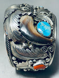 One Of The Best Ever Native American Navajo Autherntic Bear Turquoise Sterling Silver Bracelet-Nativo Arts