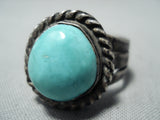 Marvelous Vintage Native American Navajo Kingman Turquoise Sterling Silver Ring Old-Nativo Arts