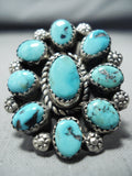 Marvelous Vintage Native American Navajo Old Kingman Turquoise Cluster Sterling Silver Ring-Nativo Arts