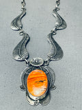 One Of The Best Vintage Native American Navajo Spiny Oyster Sterling Silver Leaf Necklace-Nativo Arts