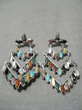 Astounding Zuni Turquoise Multi-stone Sterling Silver Earrings Native American-Nativo Arts