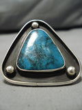 One Of The Biggest Vintage Native American Navajo Blue Diamond Turquoise Sterling Silver Ring-Nativo Arts