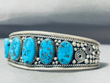 Amazing Vintage Native American Navajo 5 Morenci Turquoise Sterling Silver Bracelet-Nativo Arts