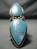 Native American Fabulous Towering Huge Navajo Intricate Inlay Turquoise Sterling Silver Ring-Nativo Arts