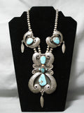 One Of The Best Biggest Vintage Native American Navajo Turquoise Sterling Silver Necklace Old-Nativo Arts