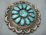Joe Wilson Vintage Native American Navajo Old Kingman Turquoise Cluster Sterling Silver Pin Old-Nativo Arts