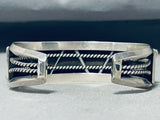 Wild Triangle Hand Cut Black Stone Vintage Native American Navajo Sterling Silver Bracelet-Nativo Arts