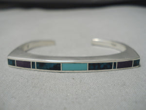 Important Ray Tracey Vintage Native American Navajo Turquoise Sterling Silver Inlay Bracelet-Nativo Arts