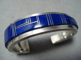 Thicker Heavy Vintage Native American Navajo Lapis Sterling Silver Inlay Bracelet-Nativo Arts
