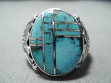 Cecil Ashley Vintage Native American Navajo Inlay Blue Diamond Turquoise Sterling Silver Ring-Nativo Arts