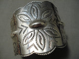 One Of The Best Early Vintage Native American Navajo Coin Silver Repoussed Bracelet Cuff-Nativo Arts