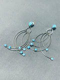 Swirling Lifes Joy Vintage Native American Navajo Turquoise Sterling Silver Earrings-Nativo Arts