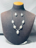 Dramatic Native American Navajo White Buffalo Turquoise Sterling Silver Necklace & Earring Set-Nativo Arts