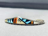 Native American Extraordinary Zuni Blue Gem Turquoise Coral Jet Sterling Silver Bracelet-Nativo Arts