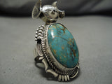 Vintage Native American Navajo Ring Green Turquoise Bennie Ration Sterling Silver Kachina-Nativo Arts