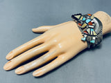 Important Alonzo Hustitto Vintage Native American Zuni Inlay Sterling Silver Bracelet-Nativo Arts
