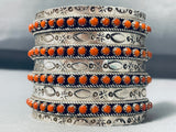 One Of The Best Native American Zuni Coral Sterling Silver Bracelet-Nativo Arts