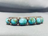 Important Vintage Native American Navajo Signed 7 Carico Lake Turquoise Sterling Silver Bracelet-Nativo Arts