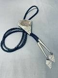 Signed Nevada Vintage Native American Navajo Sterling Silver Bolo Tie Old-Nativo Arts