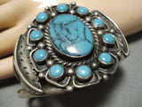 Stunning Vintage Native American Navajo Deepset Turquoise Sterling Silver Native Bracelet Cuff-Nativo Arts