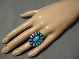 Huge Vintage Native American Navajo Carico Lake Turquoise Sterling Silver Satellite Ring-Nativo Arts
