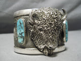 Heavy Huge Native American Buffalo Turquoise Sterling Silver Bracelet- 200 Grams-Nativo Arts