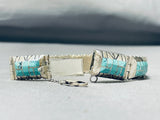 One Of The Best Vintage Native American Navajo Turquoise Inlay Link Sterling Silver Bracelet-Nativo Arts