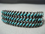 Museum Vintage Native American Zuni Slanted Turquoise Sterling Silver Bracelet Old-Nativo Arts