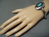 Signed Vintage Native American Navajo Old Kingman Turquoise Sterling Silver Bracelet-Nativo Arts