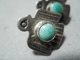 Early Vintage Native American Navajo Turquoise Sterling Silver Eagle Earrings-Nativo Arts