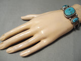 Amazing Vintage Native American Navajo Sleeping Turquoise Sterling Silver Bracelet Old-Nativo Arts