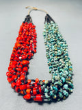 Rye Whitegoat Native American Navajo Coral Turquoise Hand Woven Necklace-Nativo Arts