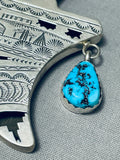 Meticulously Hand Carved Vintage Native American Navajo Turquoise Sterling Silver Pendant-Nativo Arts
