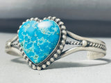 Adorable Native American Navajo Old Spiderweb Turquoise Sterling Silver Heart Bracelet-Nativo Arts