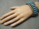 One Of Best Vintage Native American Navajo Long Carico Lake Turquoise Sterling Silver Bracelet-Nativo Arts