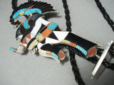 One Of The Biggest Best Vintage Native American Zuni Turquoise Sterling Silver Bolo Tie-Nativo Arts